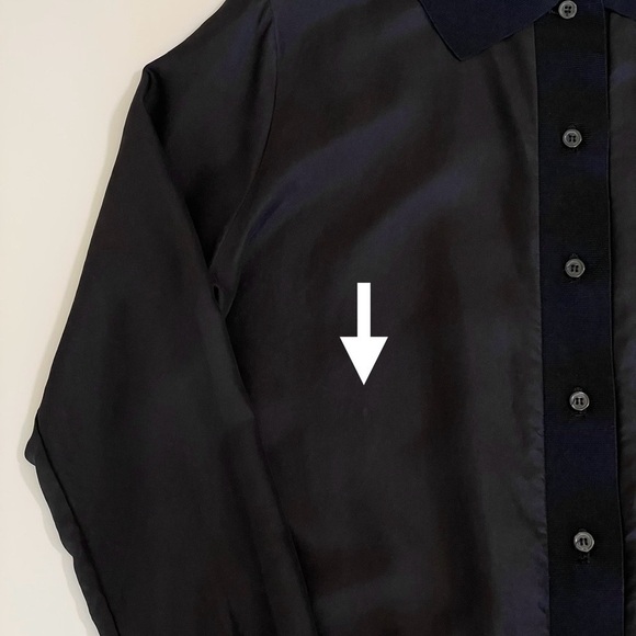 COS Knit Trim Silk Button Front Long Sleeve Top Black 4 XS / Small - Picture 9 of 13